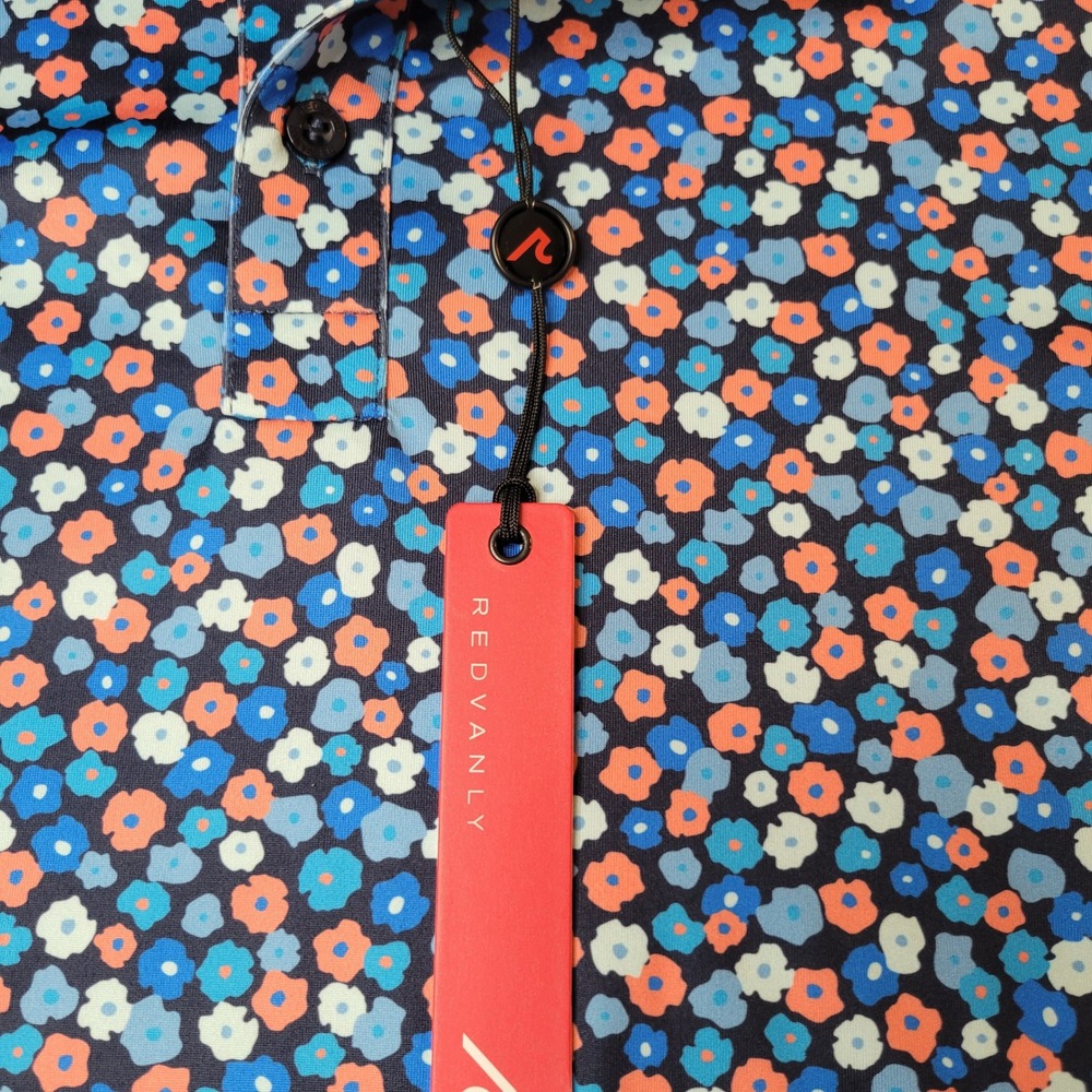 Redvanly Marne Polo Mens Medium Midnight Navy Multi Floral Golf Shirt MSRP $110. - Picture 5 of 16